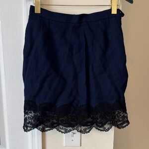 Vintage  Yves Saint Laurent Navy Skirt with Black Lace Hem